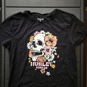 Hurley Black Floral Skull Graphic Tee